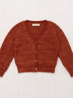 EUC MISHA AND PUFF HENNA RUSTY RED MERINO WOOL BUTTON CARDIGAN UNISEX SIZE 3-4yr